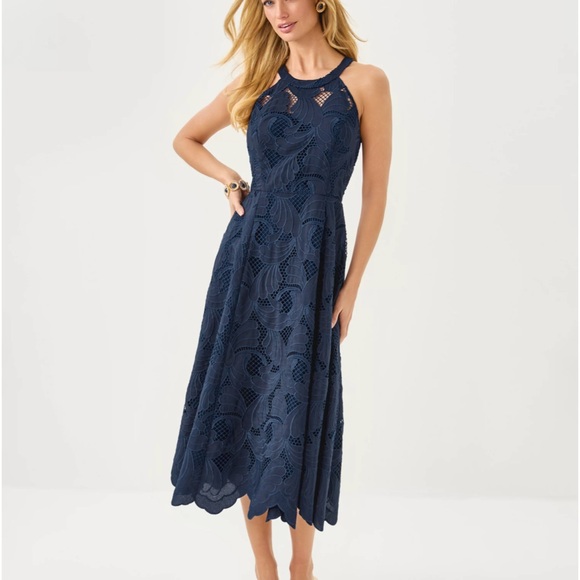 Lilly Pulitzer Dresses & Skirts - NWT Lilly Pulitzer Denise Lace Halter Midi Dress, Navy Blue, size 10